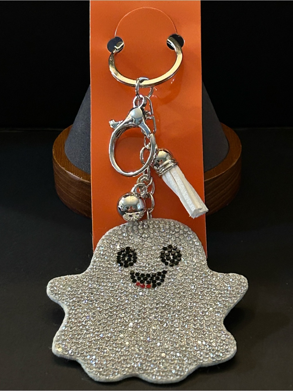 Mint Orange Glitter Ghost Keychain Charm with Tassel